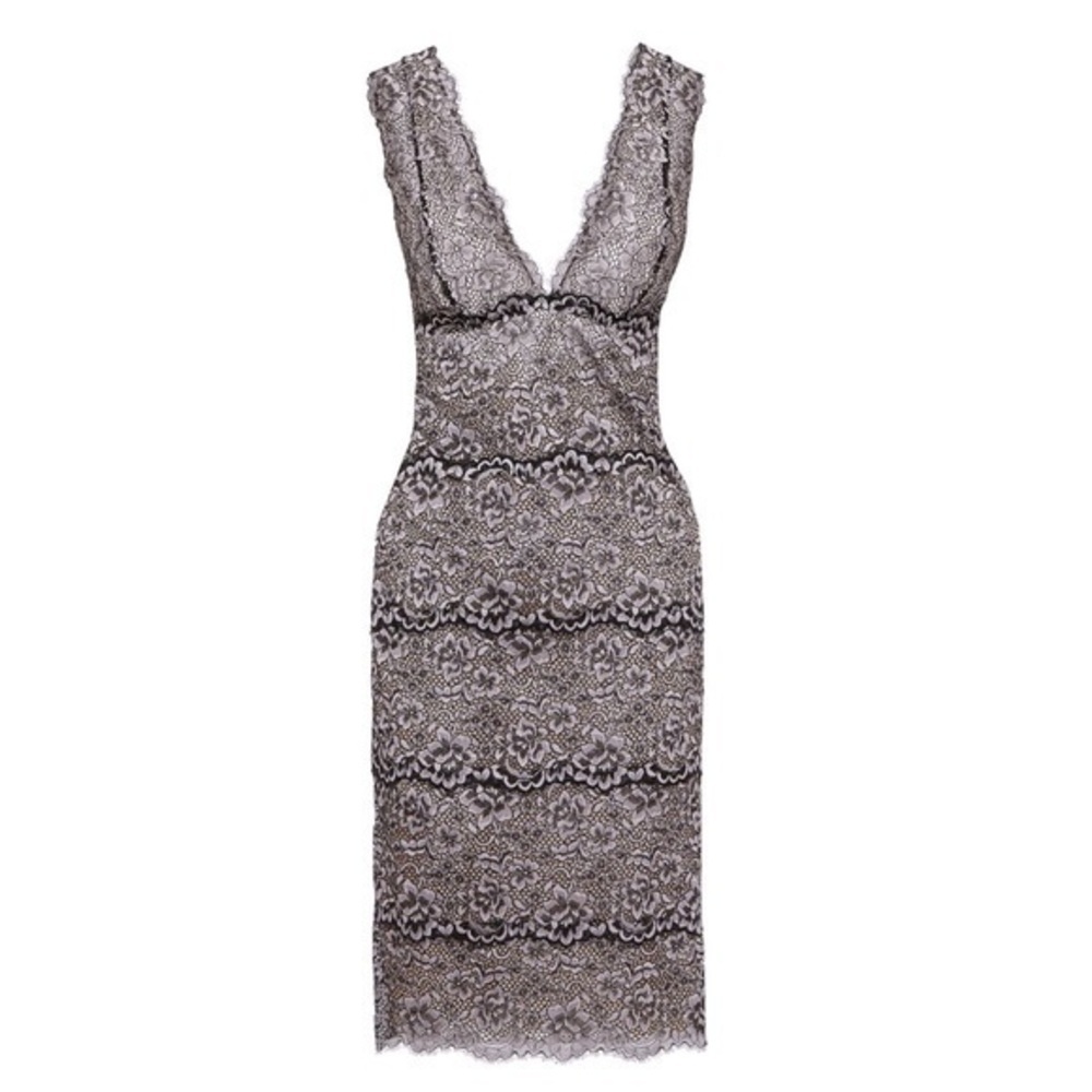 Cosabella Pret A Porter Dress Gray All Lace Deep V Neck Bodycon Womens Medium